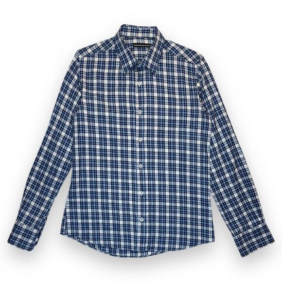 Alessandro Dell'Acqua Napoli Gray Blue Checked Cotton LS Button-up Shirt Sm-Med - Picture 1 of 9